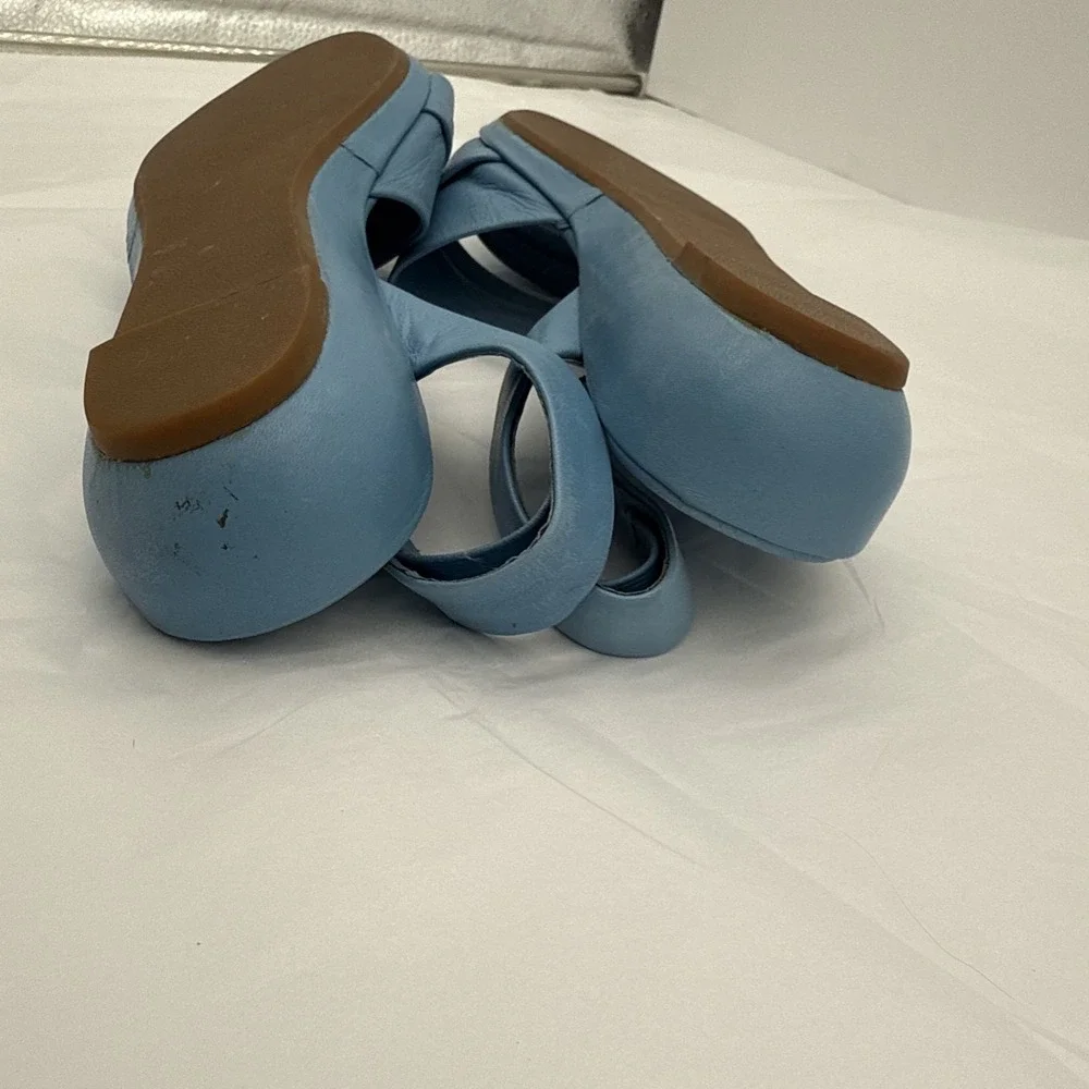 Vintage GLORIA‎ VANDERBILT Blue Leather FLATS open toe Shoes sandals Sz 7